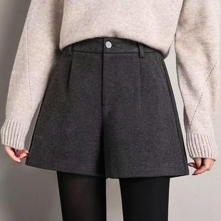 灰色短裤女秋冬外穿百搭2025新款高腰a字版冬季大码西装休闲裤子