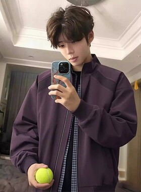 cleanfit紫色解构立领飞行夹克男春季短款正肩棒球服美式工装外套