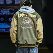 美式 复古字母植绒拼接棒球服男潮牌嘻哈宽松百搭潮流情侣夹克外套