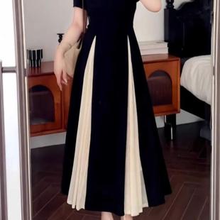 2025茶歇裙大码微胖mm法式网纱拼接别致女收腰遮肉赫本风连衣裙