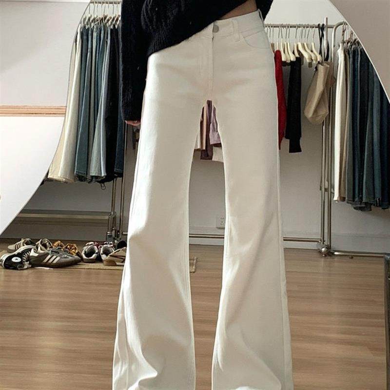 白色加绒微喇牛仔裤女秋冬季潮流百搭低腰修身显瘦设计感拖地长裤,女装/女士精品,牛仔裤,淘宝优惠券,粉丝福利购,淘宝优惠卷