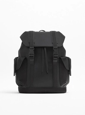 ZARA新款男包黑色压胶探险者背包大容量旅行电脑双肩包校园风书包