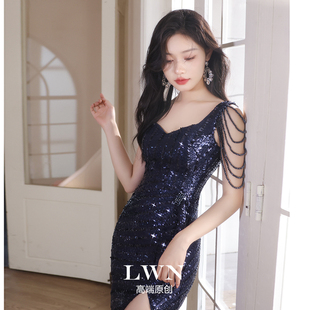 绝美法式晚礼服女2025新款宴会高级感闪亮鱼尾修身亮片名媛连衣裙