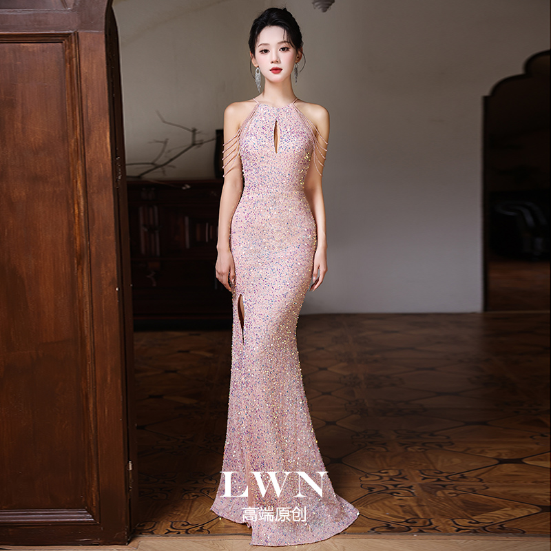 晚礼服女2025新款高级感修身鱼尾节目主持人宴会年会亮片订婚礼裙