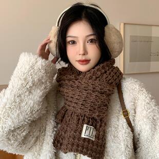 针织毛线围巾女冬季韩版百搭高级感围脖情侣学生出游加厚保暖防寒