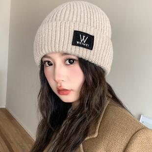 毛线帽女冬季2024新款显脸小时尚字母帽子户外保暖护耳包头针织帽