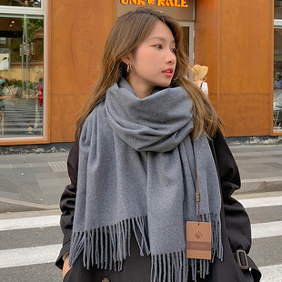 围巾女冬季韩版百搭纯色保暖围脖2024新款加厚柔软高级感两用披肩
