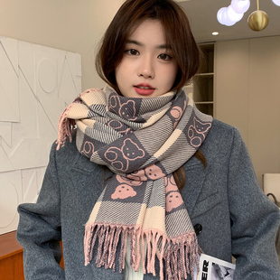 围巾女冬韩版百搭仿羊绒围脖加厚保暖高级感学生可爱情侣两用披肩