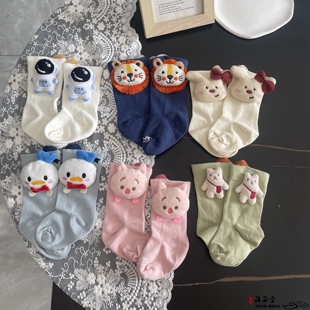 韩风ins新生宝宝袜子春秋纯棉婴儿中筒袜新生儿可爱卡通无骨A类袜