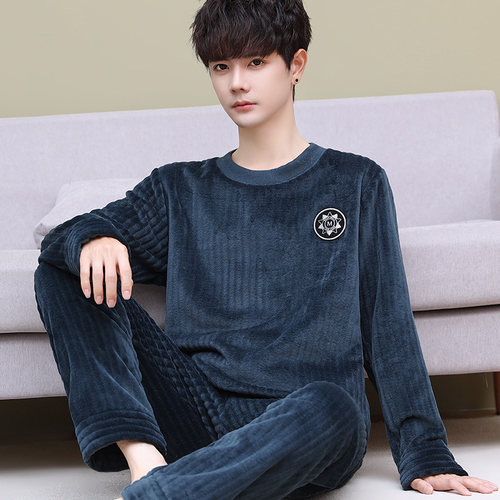 珊瑚绒男套头睡衣法兰绒