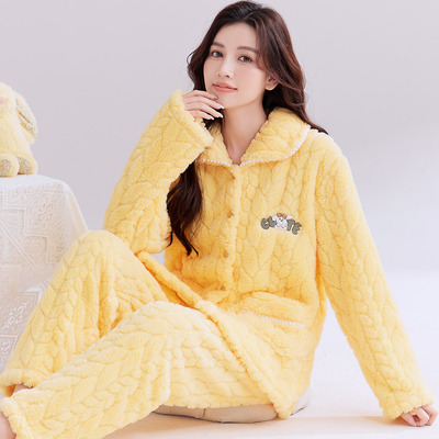 长毛绒睡衣女秋冬季加肥加大保暖