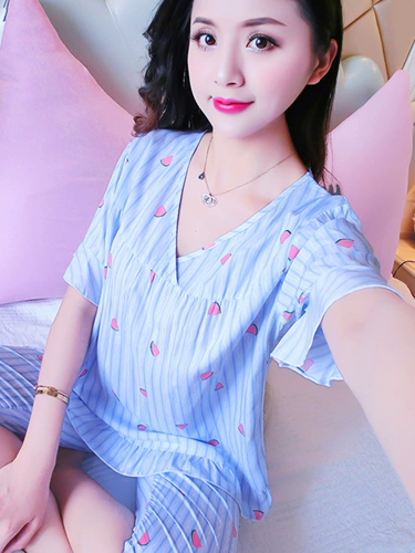 Тонкая пижама, комплект, короткий рукав, в корейском стиле, большой размер