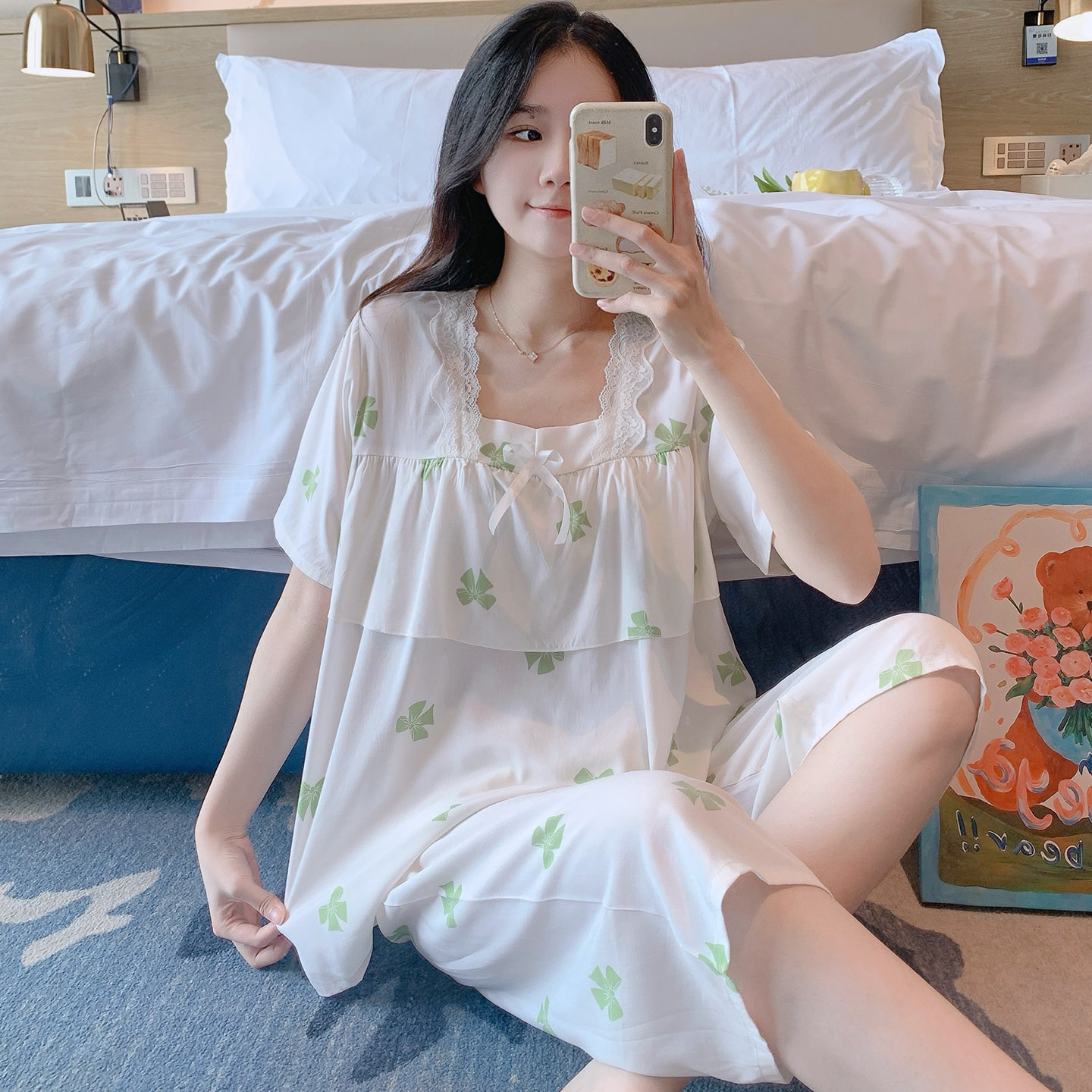 棉绸睡衣女防凸点可外穿短袖春夏