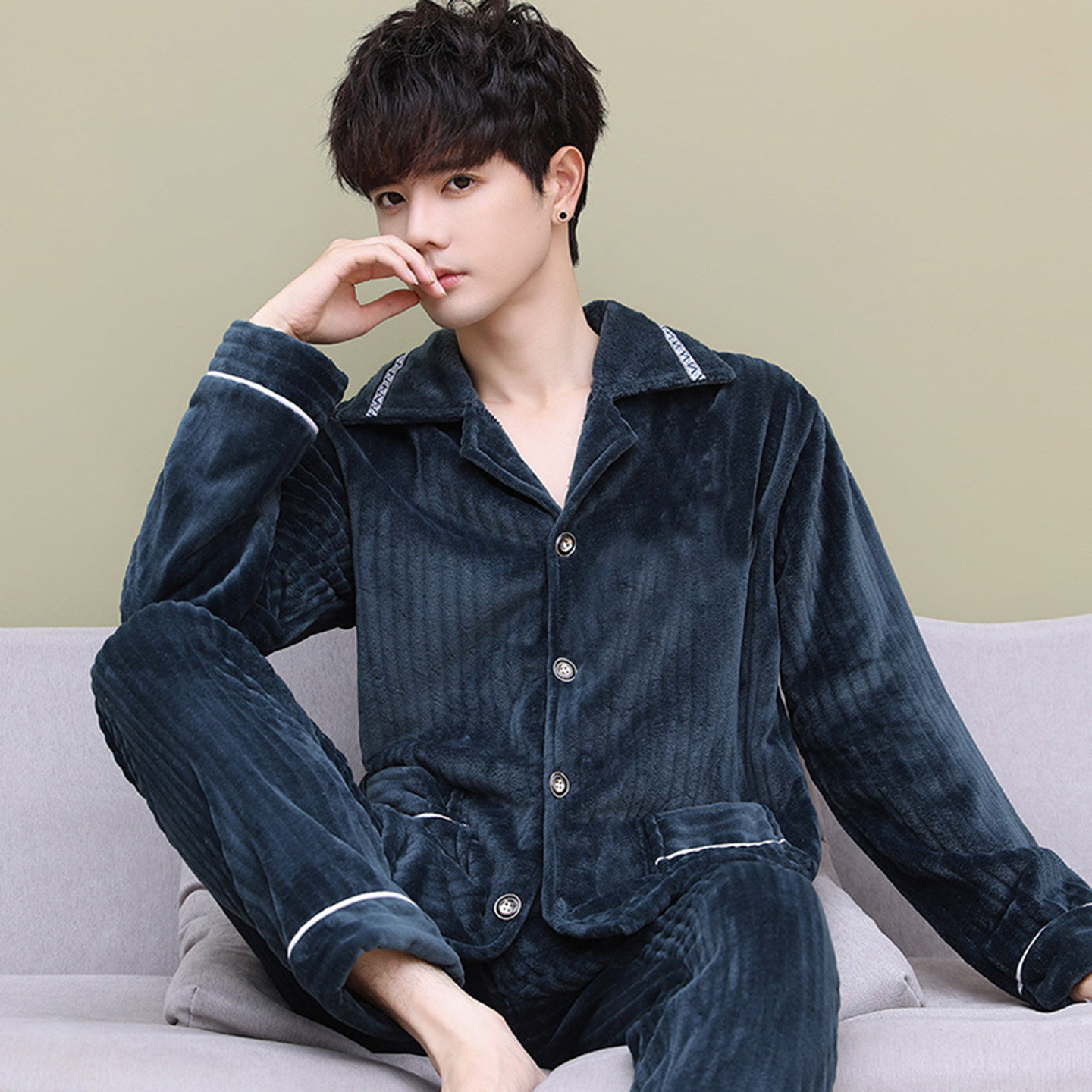 开衫套装加厚保暖珊瑚绒加大码家居服可外穿睡衣男士法兰绒秋冬季,女士内衣/男士内衣/家居服,睡衣/家居服套装,淘宝优惠券,粉丝福利购,淘宝优惠卷