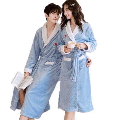 春秋冬季加厚珊瑚绒加绒晨袍睡袍