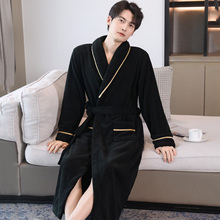 加厚加绒睡袍男士秋冬季颗粒绒加长款珊瑚绒睡衣保暖浴袍大码简约