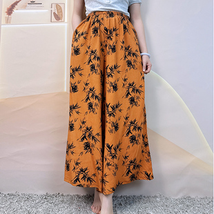 睡裤女棉绸双口袋新中式国风绵绸阔腿裤春夏季薄款大码长裤子裙裤