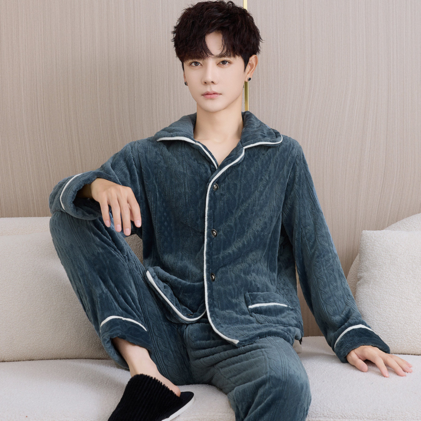 珊瑚绒家居服可外穿开衫套装法兰绒秋冬季睡衣男士保暖加厚宽松,女士内衣/男士内衣/家居服,睡衣/家居服套装,淘宝优惠券,粉丝福利购,淘宝优惠卷