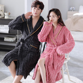 长款 珊瑚绒浴袍加绒加厚男法兰绒睡衣家居服浴衣 情侣睡袍女秋冬季