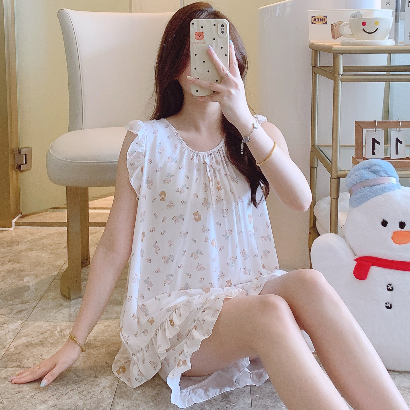 可爱睡衣女棉绸夏款田园国风薄款图片