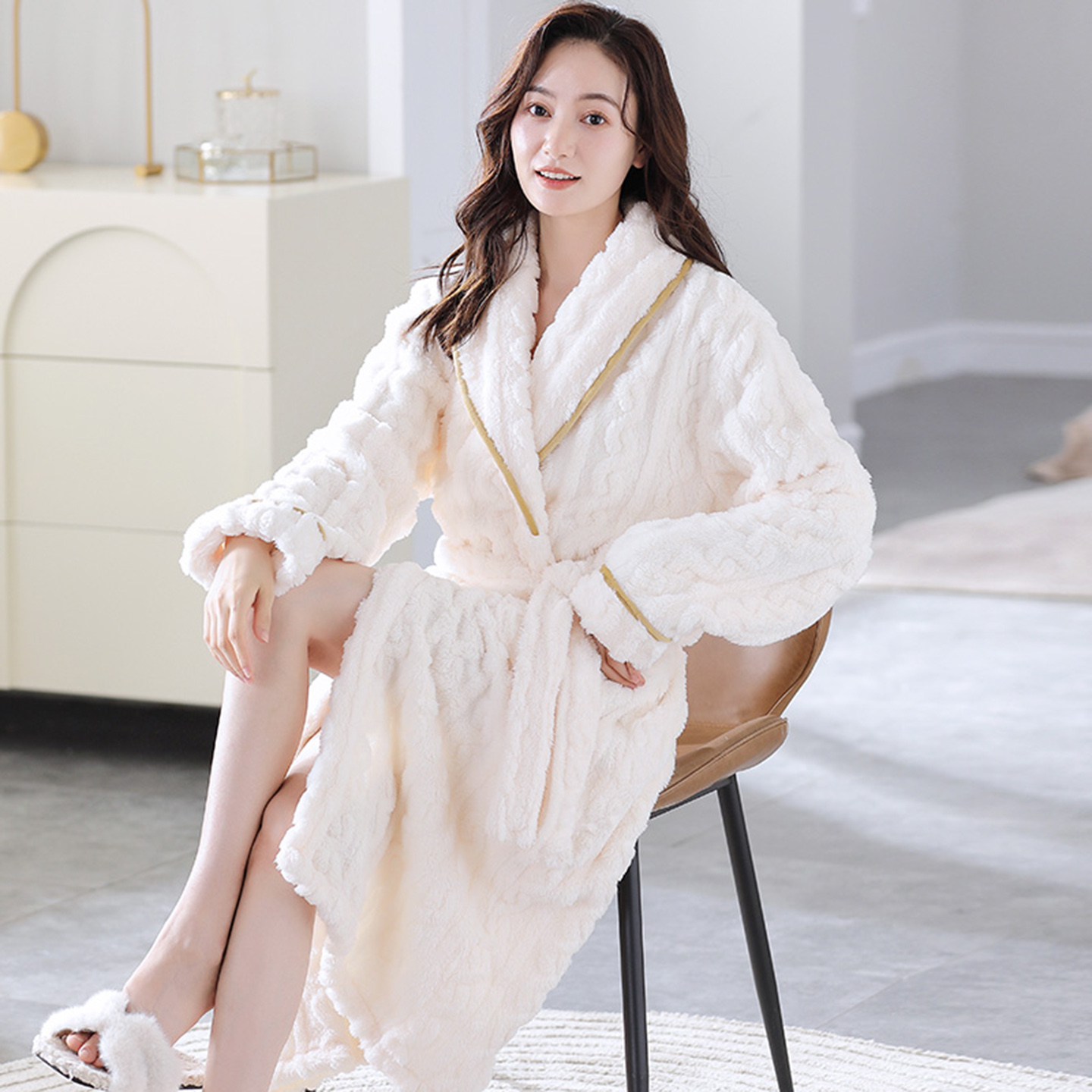 长毛绒睡袍女秋冬季加厚保暖宽松