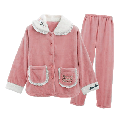 秋冬季珊瑚绒睡衣女可外穿