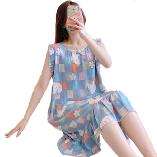 夏季学生睡裙女性感背心连衣裙大码棉绸睡衣可外穿绵绸家居服无袖