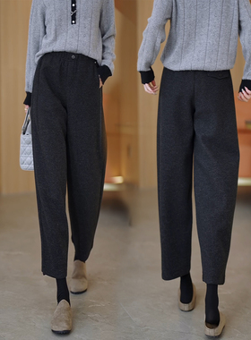 八分休闲毛呢裤女2026冬季新款梨形身材小个子松紧高腰显瘦奶奶裤