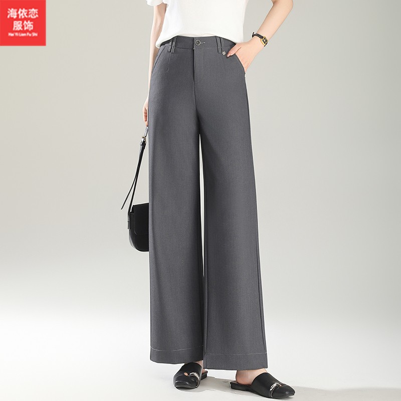 灰色阔腿裤女夏季2025新款高级感宽松中年妈妈裤西装休闲直筒裤子