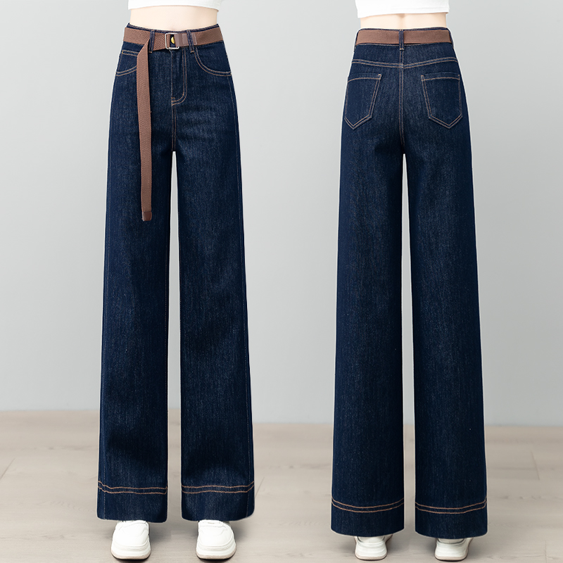 复古加绒直筒牛仔裤女2025秋冬