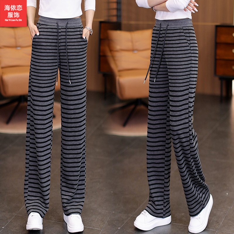 春秋时尚条纹直筒裤新款百搭裤子