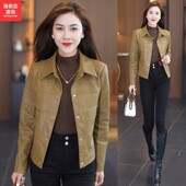 高级感女士上衣 显瘦洋气pu皮夹克时尚 2026春秋新款 皮衣外套女短款