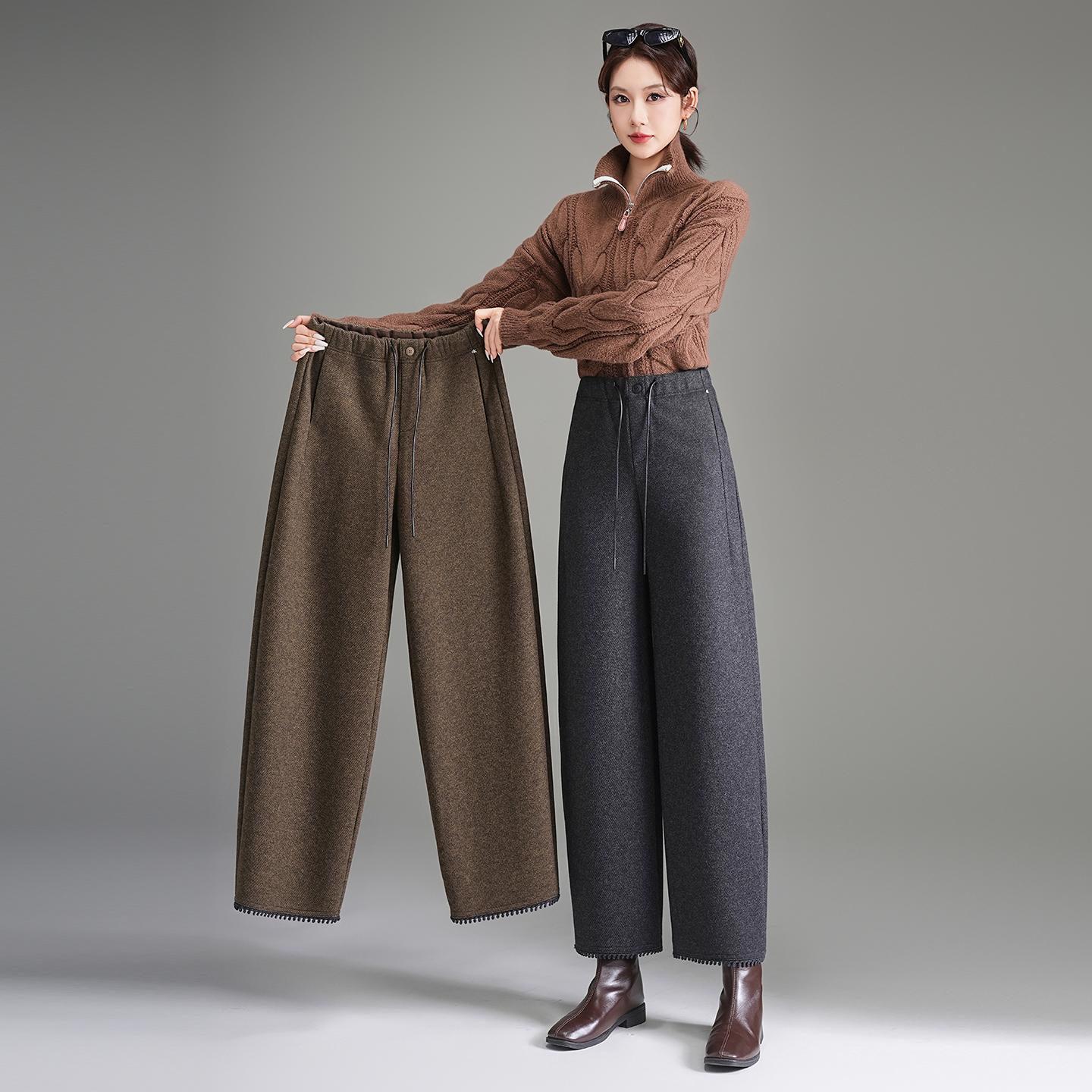 高级感羊毛呢加厚休闲裤子女