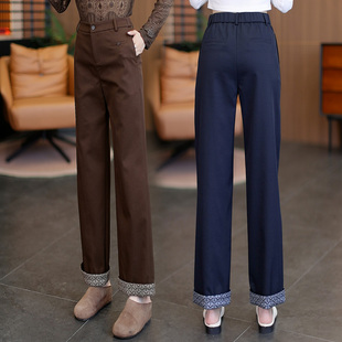 窄版卷边花纹直筒裤女高腰2026初春季新款爆款显瘦休闲西装长裤子