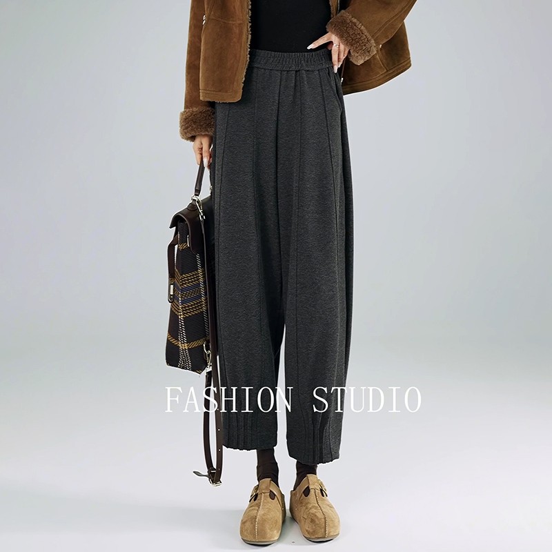 加绒加厚毛呢灯笼裤女秋冬季