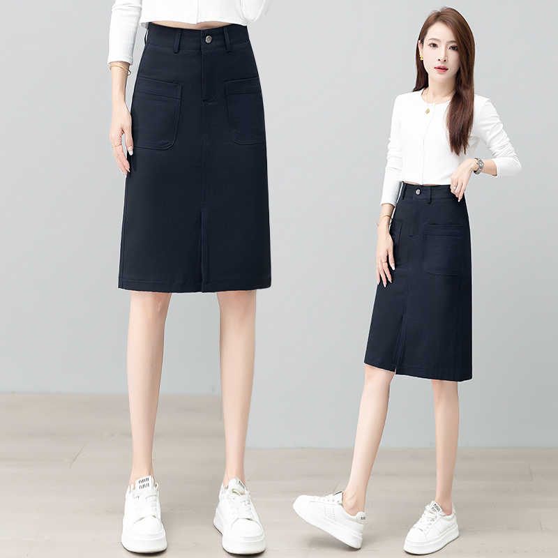 藏青色西装半身裙女春秋新款