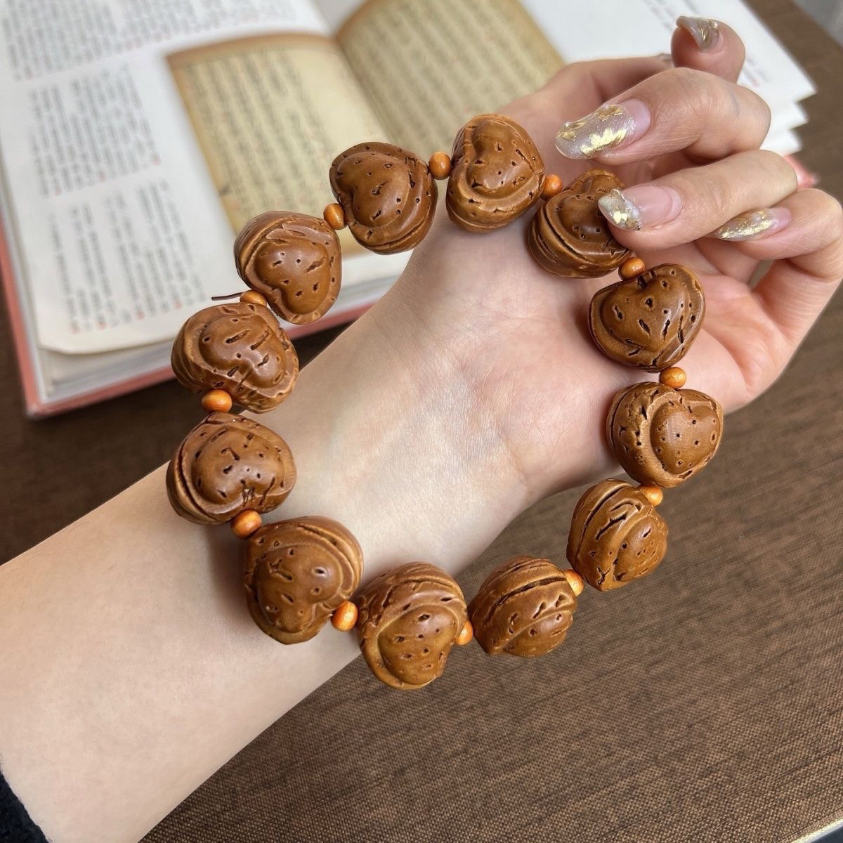 桃核爱心手链文玩单圈桃核手串小众百搭男女款生日礼物