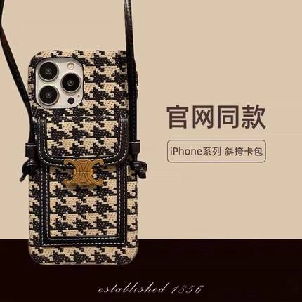 千鸟格斜挎背卡包带苹果15Promax手机壳iPhone14Promax网红13Pro赛琳CELINE新款12情侣11欧美14Pro女款15Pro