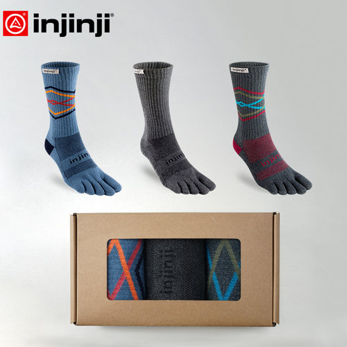 injinji越野跑五指袜三双礼盒装长筒coolmax速干户外徒步登山袜