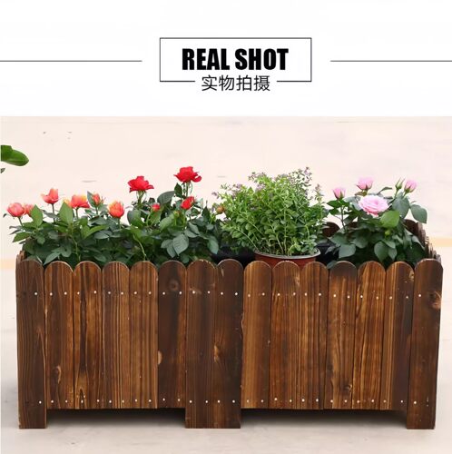 防腐木花箱阳台庭院露台种菜盆室外碳化实木种植箱长方形特大花槽