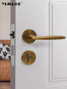 新中式覆古家居门锁室内卧室木门磁性无声黄青铜门把锁