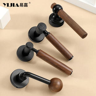 原木风黑色胡桃木门锁室内卧室卫生间房门实木门锁把手家用静音锁