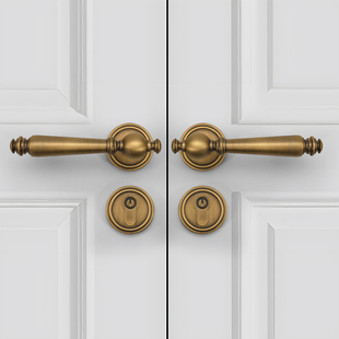 法式复古黄铜对开门锁室内客厅厨房双开门实木门锁把手真假锁套餐