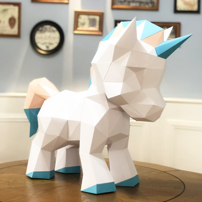 可爱小独角兽摆件落地桌面摆设创意手工折纸diy工艺品 儿童房装饰