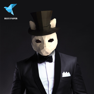 绅士猫头套熊猫动物面具成人儿童创意手工DIY帽子可爱派对道具潮