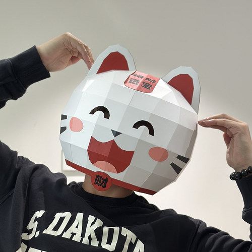 可爱招财猫头套动物小猫儿童成人全脸面具男店铺开业招财礼物装饰