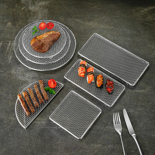 日式天罗妇炸物网304烧烤网长方形网架圆形寿司盘半圆商用烤肉网