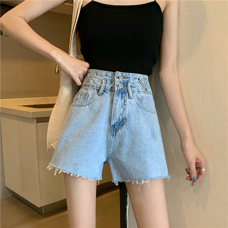 New Korean version loose high waisted thin edge Wide Leg Denim Shorts hot pants