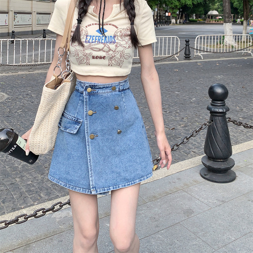 Summer half skirt cowboy half skirt women's dress summer 2022 new small high waist A-line short skirt trouser skirt