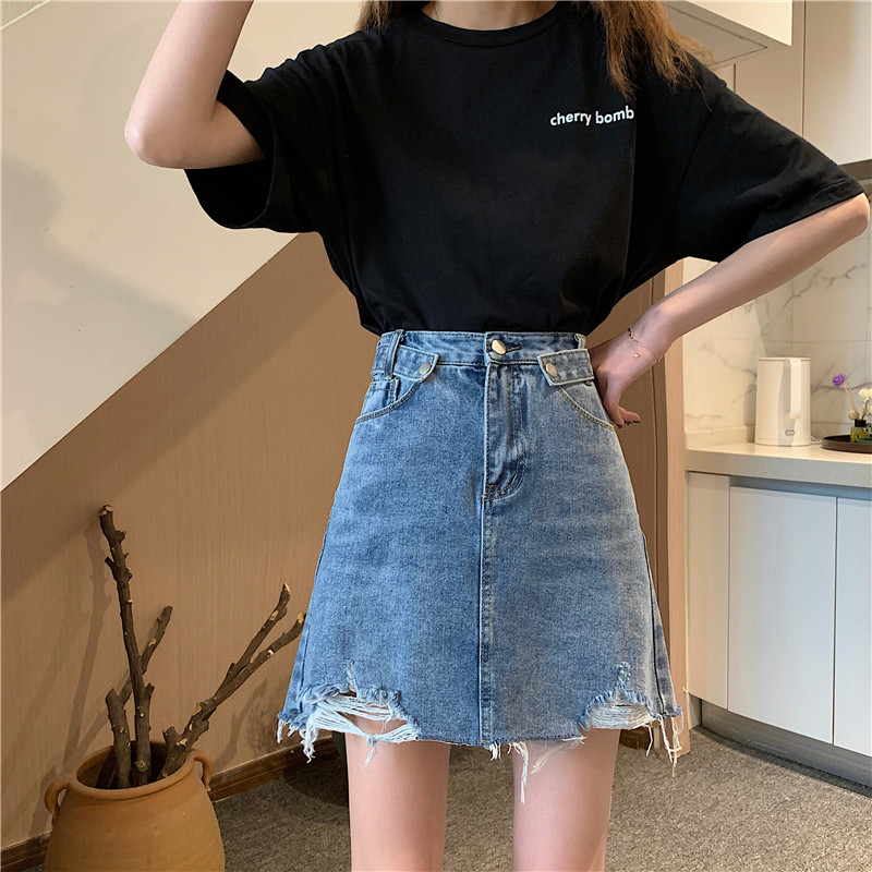 牛仔短裙女2020新款春夏高腰chic半身裙a字包臀裙顯瘦ins潮